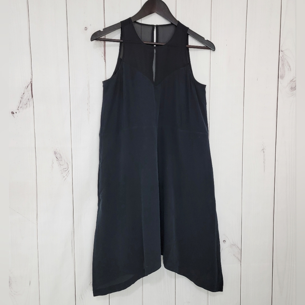 Madewell Silk Sleeveless Sharkbite Hem Black Dress with Pockets